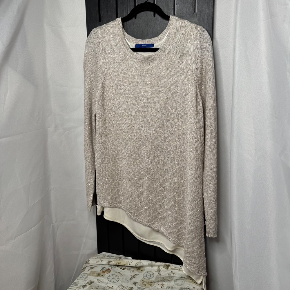 Apt 9 Womens XL Beige Sparkle Sequin Layered Tunic Sweater Top